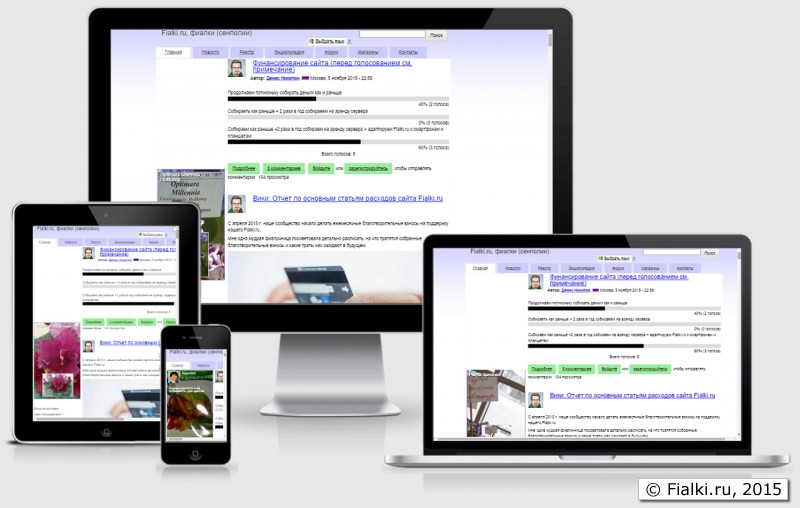 Вид Fialki.ru через разные устройства