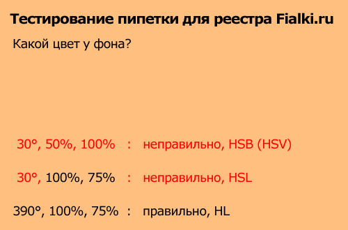 Цвет для тестирование пипетки